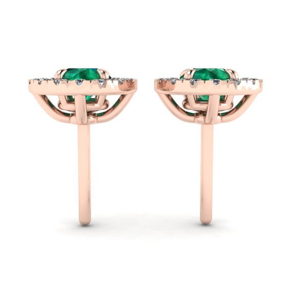 Smaragd-Ohrstecker mit abnehmbarer Diamant-Halo-Jacke aus Roségold, More Image 0
