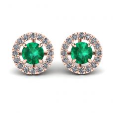 Smaragd-Ohrstecker mit abnehmbarer Diamant-Halo-Jacke aus Roségold