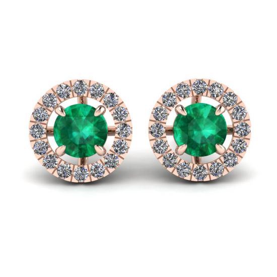Smaragd-Ohrstecker mit abnehmbarer Diamant-Halo-Jacke aus Roségold, Bild vergrößern 1