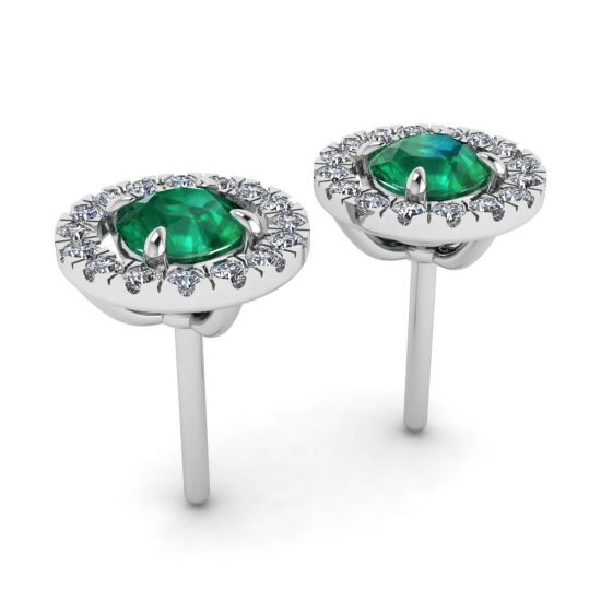 Smaragd-Ohrstecker mit abnehmbarer Diamant-Halo-Jacke, More Image 1