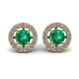 Smaragd-Ohrstecker mit abnehmbarer Diamant-Halo-Jacke aus Gelbgold