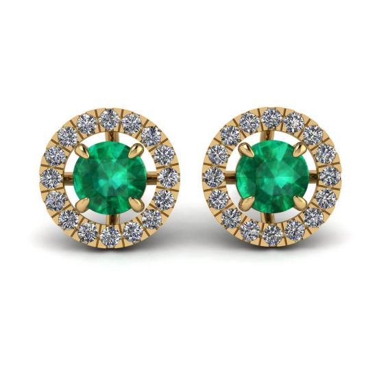 Smaragd-Ohrstecker mit abnehmbarer Diamant-Halo-Jacke aus Gelbgold, Bild 1