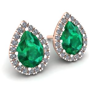 Birnenförmiger Smaragd mit Diamant-Halo-Ohrringen aus Roségold - Foto 1