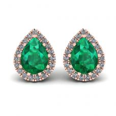 Birnenförmiger Smaragd mit Diamant-Halo-Ohrringen aus Roségold