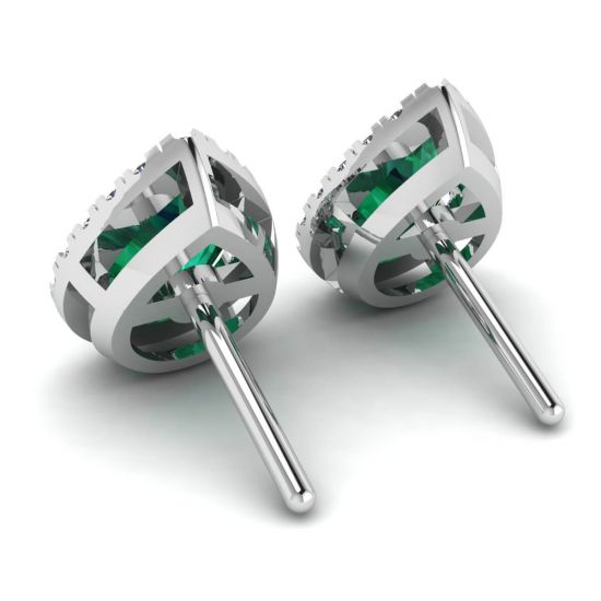Birnenförmiger Smaragd mit Diamant-Halo-Ohrringen, More Image 1