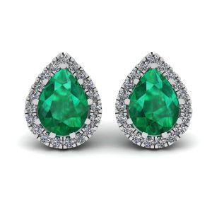 Birnenförmiger Smaragd mit Diamant-Halo-Ohrringen