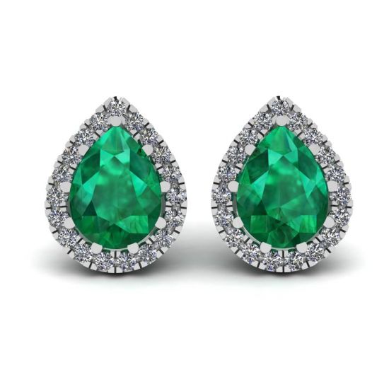 Birnenförmiger Smaragd mit Diamant-Halo-Ohrringen, Bild 1