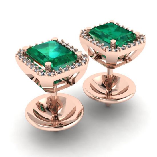 2 Karat Smaragd mit Diamant-Halo-Ohrstecker aus Roségold,  Bild vergrößern 3