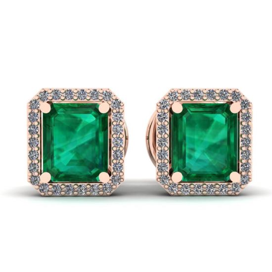 2 Karat Smaragd mit Diamant-Halo-Ohrstecker aus Roségold, Bild 1