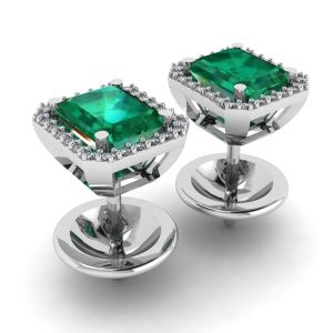 2 Karat Smaragd mit Diamant-Halo-Ohrstecker aus Weißgold - Foto 2
