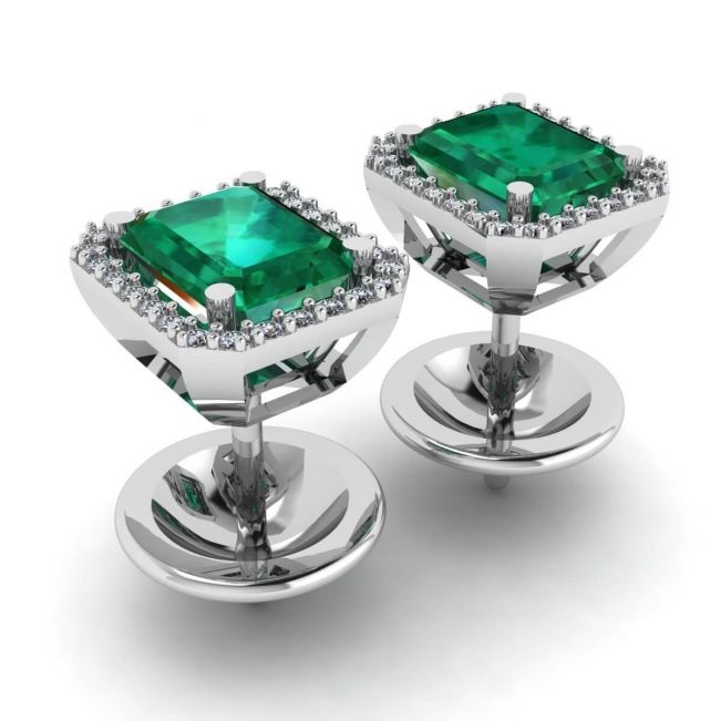 2 Karat Smaragd mit Diamant-Halo-Ohrstecker aus Weißgold - Foto 2