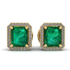 2 Karat Smaragd mit Diamant-Halo-Ohrstecker aus Gelbgold