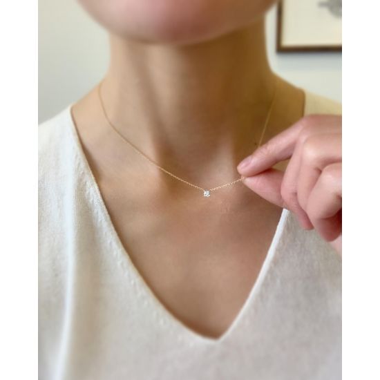 Klassische Solitär-Diamant-Halskette an dünner Kette,  Bild vergrößern 3