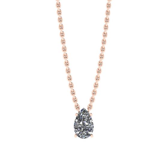 Birnen-Diamant-Solitär-Halskette an dünner Rosenkette, Bild 1