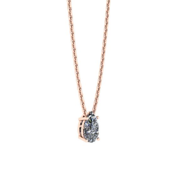 Birnen-Diamant-Solitär-Halskette an dünner Rosenkette,  Bild vergrößern 2