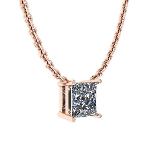 Prinzessinnen-Diamant-Solitär-Halskette an dünner Kette aus Roségold,  Bild vergrößern 2