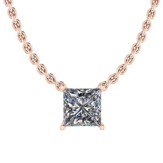 Prinzessinnen-Diamant-Solitär-Halskette an dünner Kette aus Roségold, Bild 1