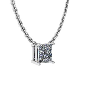 Prinzessinnen-Diamant-Solitär-Halskette an dünner Kette aus Weißgold - Foto 1