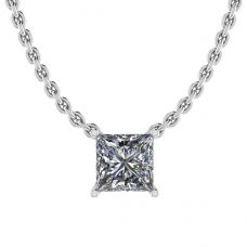 Prinzessinnen-Diamant-Solitär-Halskette an dünner Kette aus Weißgold