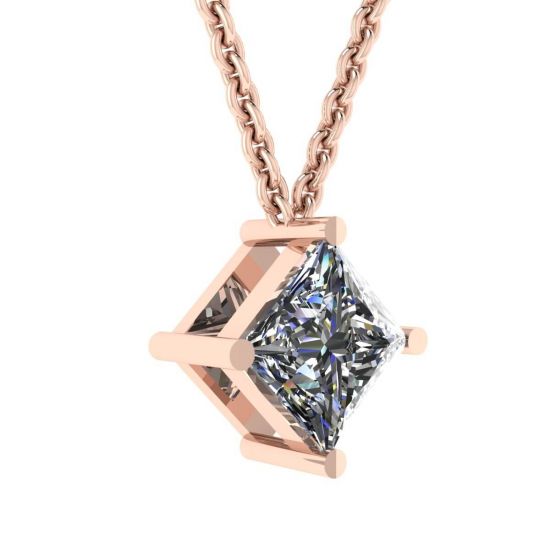 Rauten-Solitär-Halskette mit Diamanten im Princess-Schliff aus Roségold,  Bild vergrößern 2