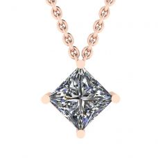 Rauten-Solitär-Halskette mit Diamanten im Princess-Schliff aus Roségold