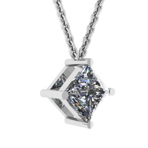 Diamant-Solitär-Halskette im Rhombus-Prinzessin-Schliff aus Weißgold - Foto 1