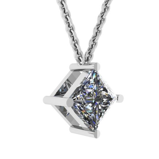Diamant-Solitär-Halskette im Rhombus-Prinzessin-Schliff aus Weißgold, More Image 0