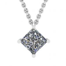 Diamant-Solitär-Halskette im Rhombus-Prinzessin-Schliff aus Weißgold