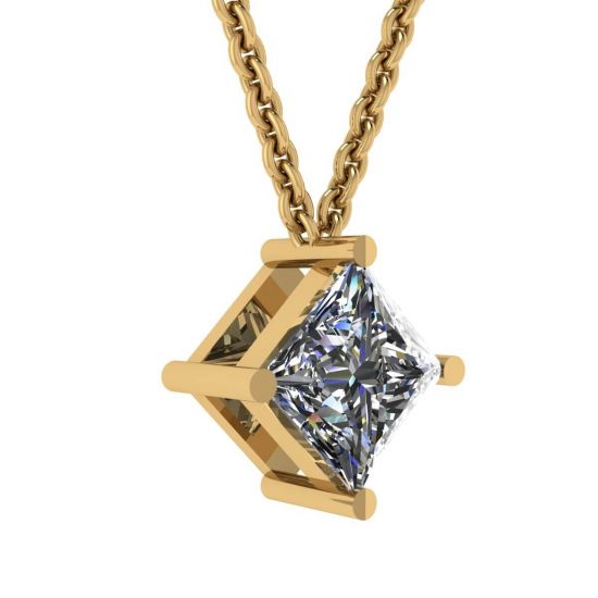 Diamant-Solitär-Halskette im Rhombus-Prinzessin-Schliff aus Gelbgold, More Image 0