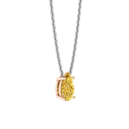 Birnenförmige Halskette mit ausgefallenen gelben Diamanten aus Roségold, More Image 0