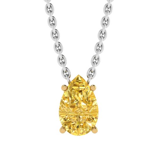 Birnenförmige Halskette mit ausgefallenen gelben Diamanten aus Gelbgold, Bild 1