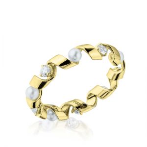 Ring mit Diamanten und Seeperlen aus Gelbgold – Ruban-Kollektion