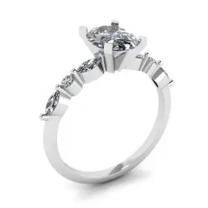 Ovaler Ring mit seitlichem Marquise-Diamant und runden Steinen aus Weißgold - Foto 3